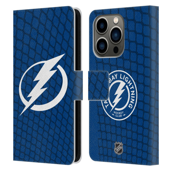 NHL Tampa Bay Lightning Net Pattern Leather Book Wallet Case Cover For Apple iPhone 14 Pro