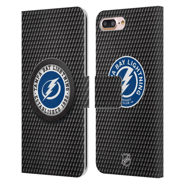 NHL Tampa Bay Lightning Puck Texture Leather Book Wallet Case Cover For Apple iPhone 7 Plus / iPhone 8 Plus