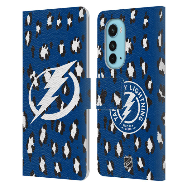 NHL Tampa Bay Lightning Leopard Patten Leather Book Wallet Case Cover For Motorola Edge (2022)