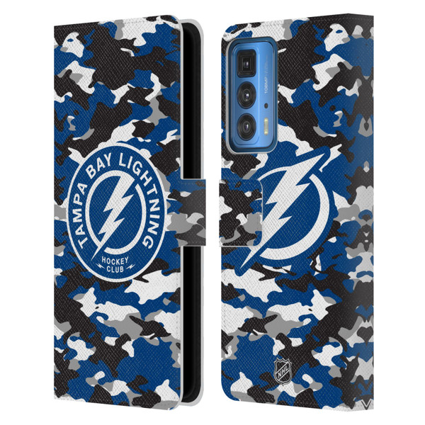 NHL Tampa Bay Lightning Camouflage Leather Book Wallet Case Cover For Motorola Edge 20 Pro