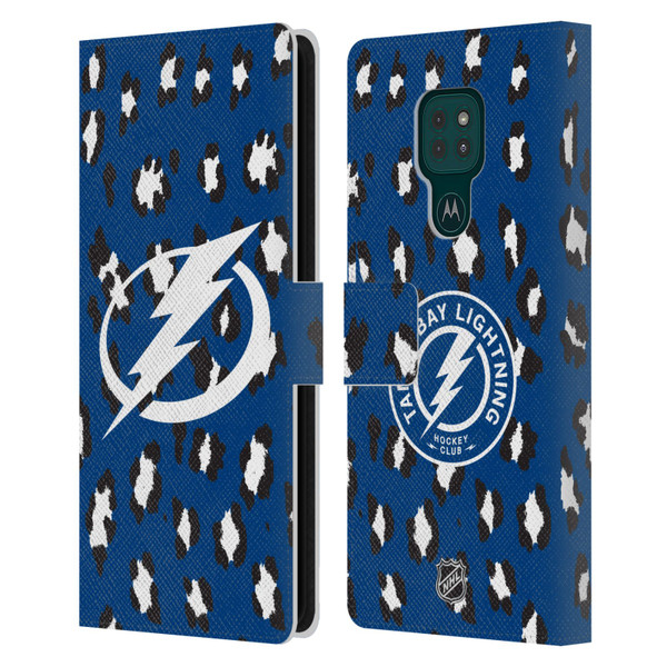 NHL Tampa Bay Lightning Leopard Patten Leather Book Wallet Case Cover For Motorola Moto G9 Play