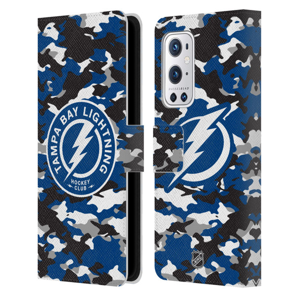 NHL Tampa Bay Lightning Camouflage Leather Book Wallet Case Cover For OnePlus 9 Pro