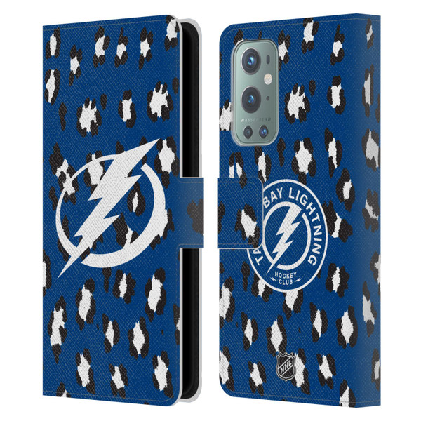 NHL Tampa Bay Lightning Leopard Patten Leather Book Wallet Case Cover For OnePlus 9