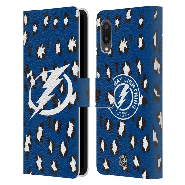 NHL Tampa Bay Lightning Leopard Patten Leather Book Wallet Case Cover For Samsung Galaxy A02/M02 (2021)