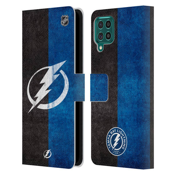 NHL Tampa Bay Lightning Half Distressed Leather Book Wallet Case Cover For Samsung Galaxy F62 (2021)