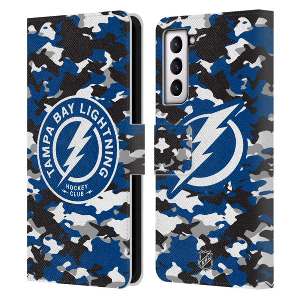 NHL Tampa Bay Lightning Camouflage Leather Book Wallet Case Cover For Samsung Galaxy S21 5G