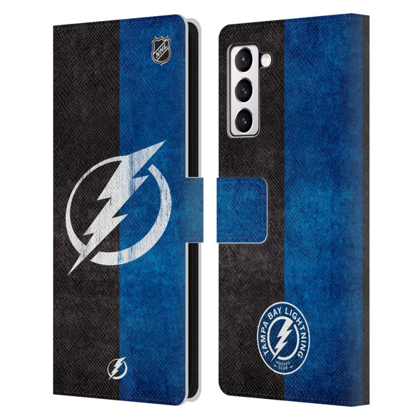 NHL Tampa Bay Lightning Half Distressed Leather Book Wallet Case Cover For Samsung Galaxy S21+ 5G