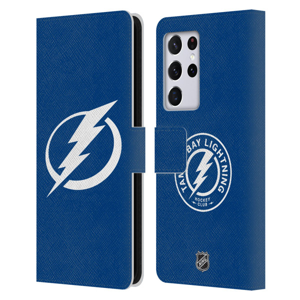 NHL Tampa Bay Lightning Plain Leather Book Wallet Case Cover For Samsung Galaxy S21 Ultra 5G