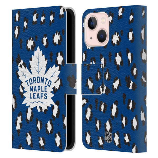 NHL Toronto Maple Leafs Leopard Patten Leather Book Wallet Case Cover For Apple iPhone 13 Mini