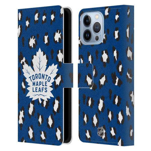 NHL Toronto Maple Leafs Leopard Patten Leather Book Wallet Case Cover For Apple iPhone 13 Pro Max