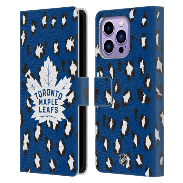 NHL Toronto Maple Leafs Leopard Patten Leather Book Wallet Case Cover For Apple iPhone 14 Pro Max