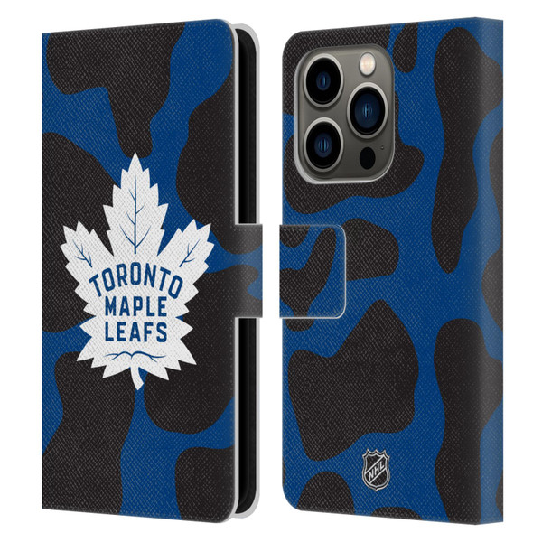 NHL Toronto Maple Leafs Cow Pattern Leather Book Wallet Case Cover For Apple iPhone 14 Pro
