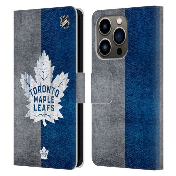 NHL Toronto Maple Leafs Half Distressed Leather Book Wallet Case Cover For Apple iPhone 14 Pro