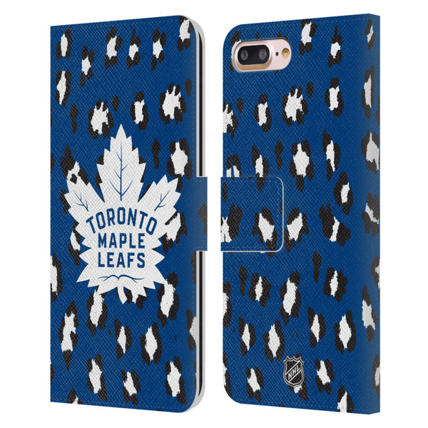 NHL Toronto Maple Leafs Leopard Patten Leather Book Wallet Case Cover For Apple iPhone 7 Plus / iPhone 8 Plus
