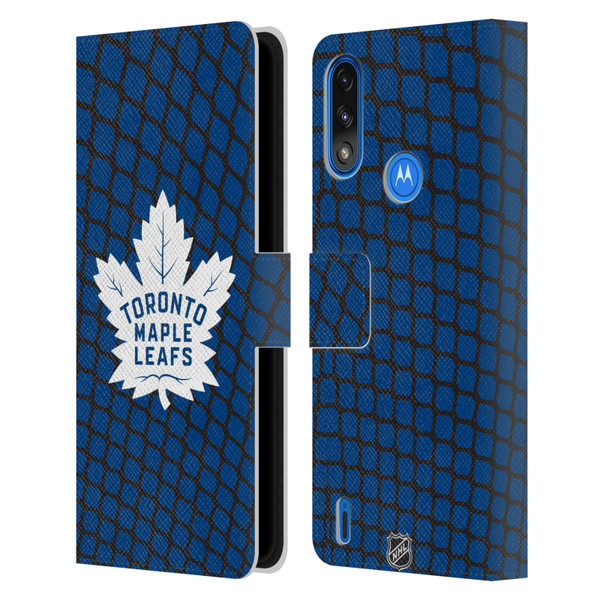 NHL Toronto Maple Leafs Net Pattern Leather Book Wallet Case Cover For Motorola Moto E7 Power / Moto E7i Power