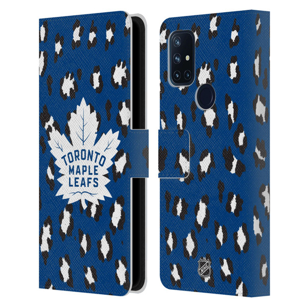 NHL Toronto Maple Leafs Leopard Patten Leather Book Wallet Case Cover For OnePlus Nord N10 5G