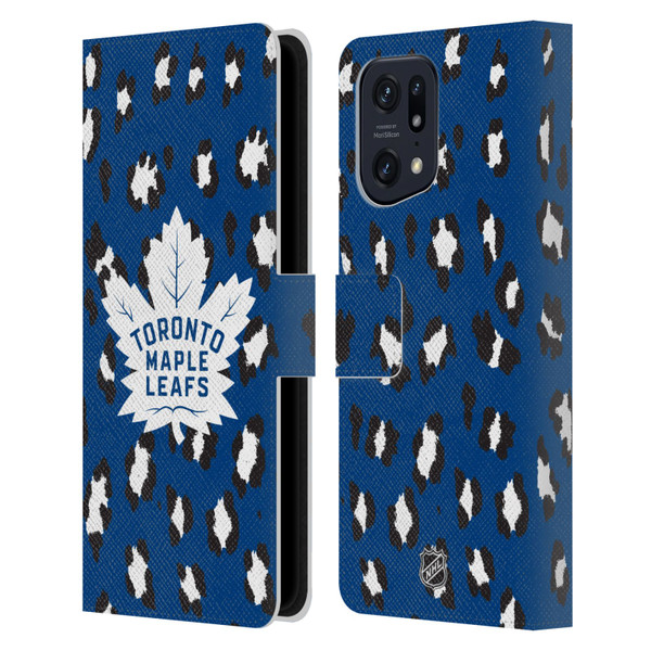 NHL Toronto Maple Leafs Leopard Patten Leather Book Wallet Case Cover For OPPO Find X5