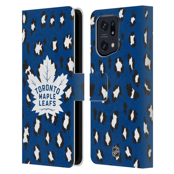 NHL Toronto Maple Leafs Leopard Patten Leather Book Wallet Case Cover For OPPO Find X5 Pro