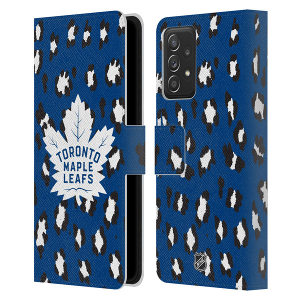 NHL Toronto Maple Leafs Leopard Patten Leather Book Wallet Case Cover For Samsung Galaxy A52 / A52s / 5G (2021)