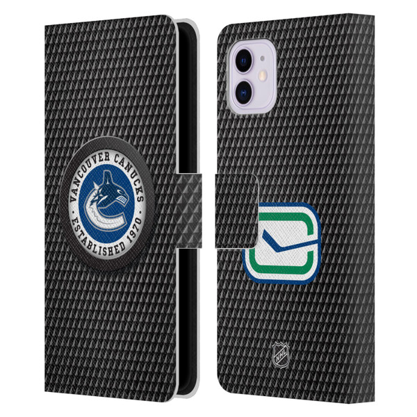 NHL Vancouver Canucks Puck Texture Leather Book Wallet Case Cover For Apple iPhone 11