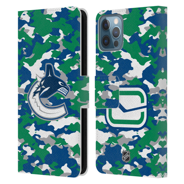 NHL Vancouver Canucks Camouflage Leather Book Wallet Case Cover For Apple iPhone 12 / iPhone 12 Pro
