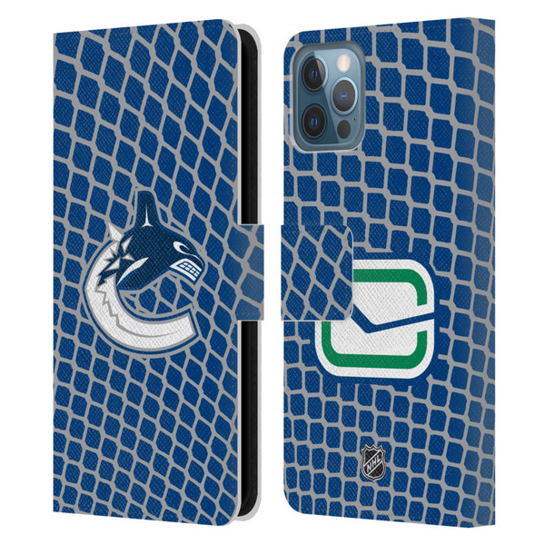 NHL Vancouver Canucks Net Pattern Leather Book Wallet Case Cover For Apple iPhone 12 / iPhone 12 Pro