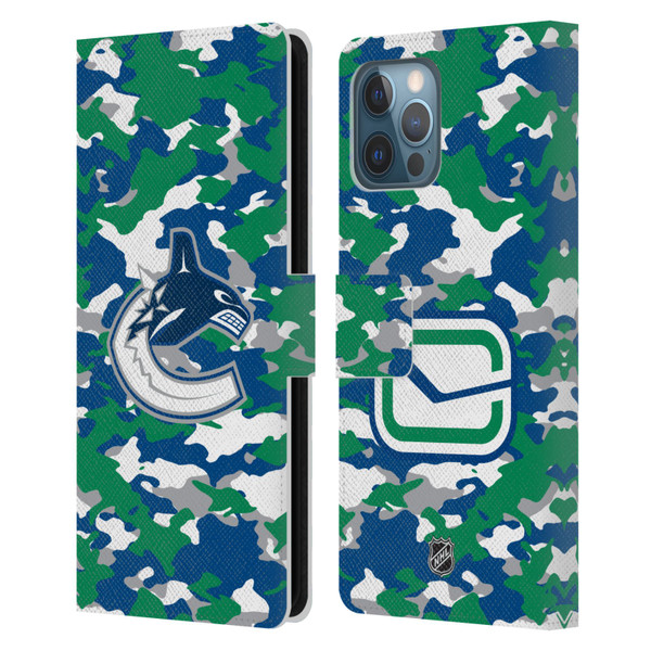NHL Vancouver Canucks Camouflage Leather Book Wallet Case Cover For Apple iPhone 12 Pro Max