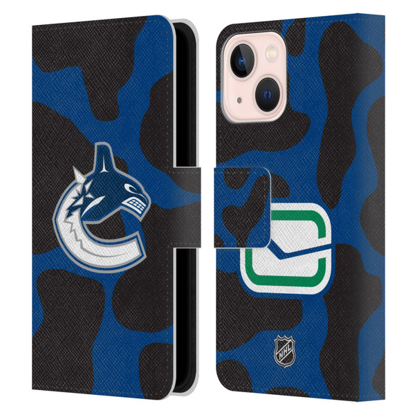 NHL Vancouver Canucks Cow Pattern Leather Book Wallet Case Cover For Apple iPhone 13 Mini