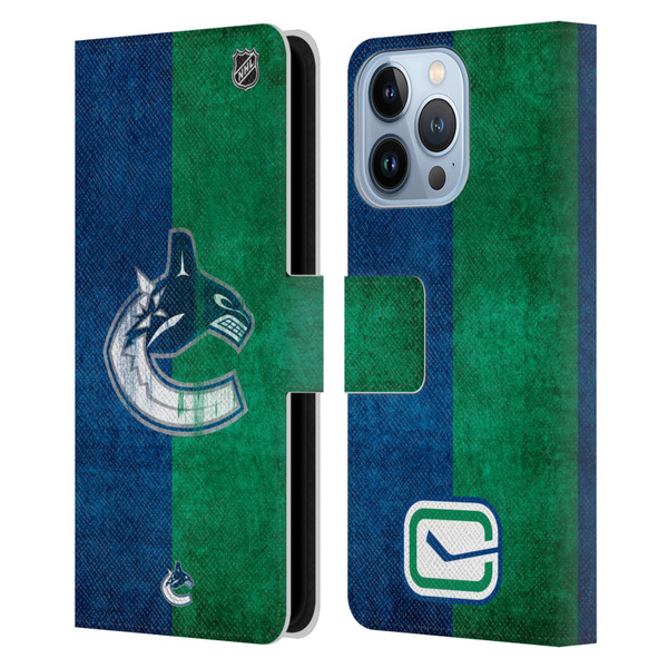 NHL Vancouver Canucks Half Distressed Leather Book Wallet Case Cover For Apple iPhone 13 Pro