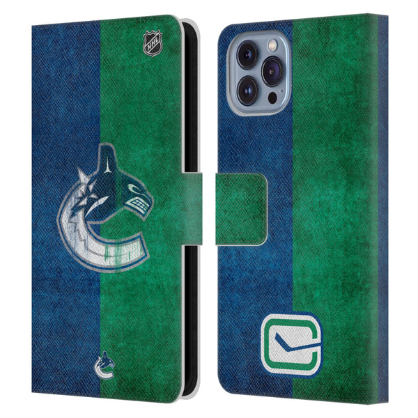 NHL Vancouver Canucks Half Distressed Leather Book Wallet Case Cover For Apple iPhone 14