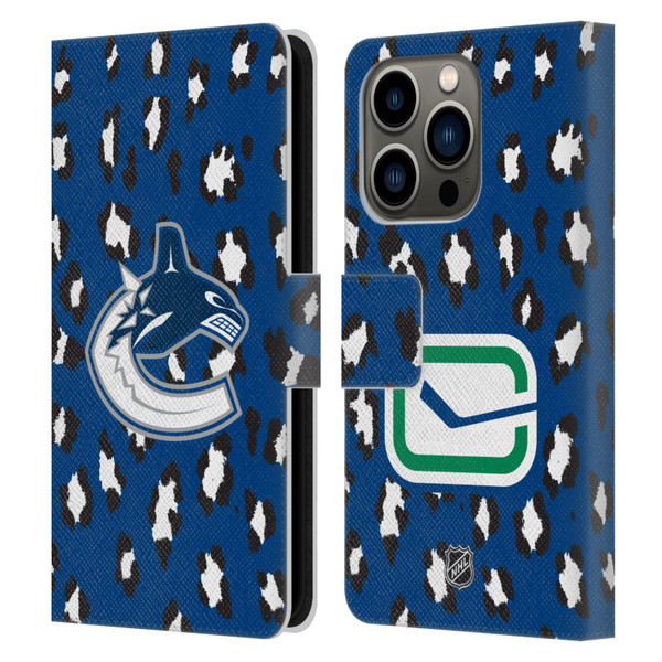 NHL Vancouver Canucks Leopard Patten Leather Book Wallet Case Cover For Apple iPhone 14 Pro