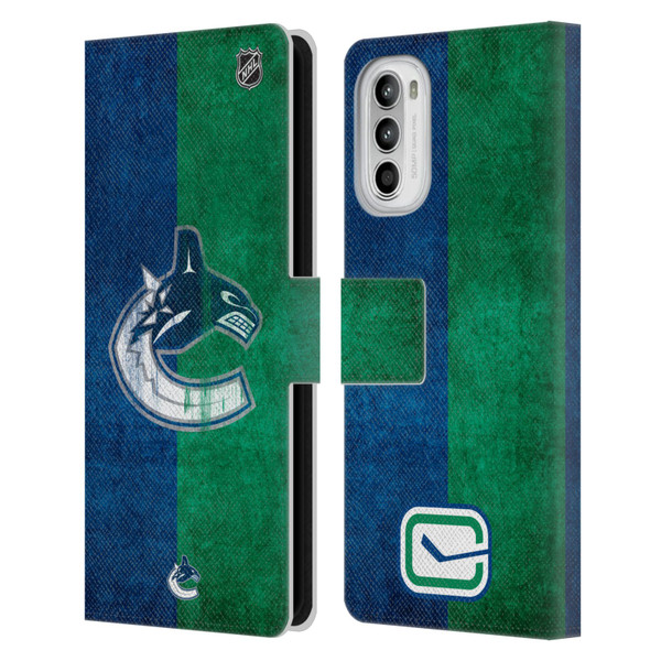 NHL Vancouver Canucks Half Distressed Leather Book Wallet Case Cover For Motorola Moto G52