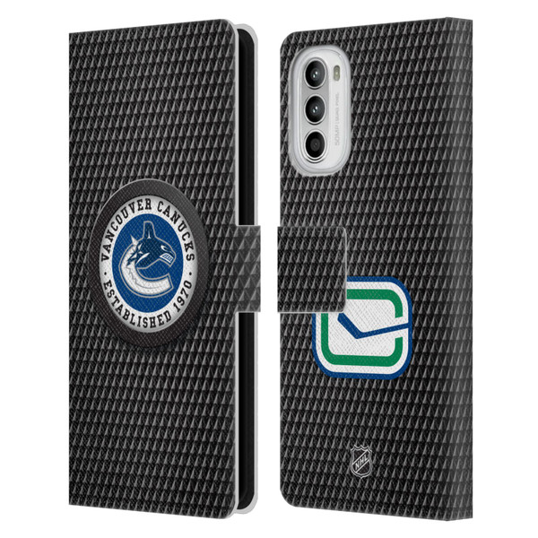 NHL Vancouver Canucks Puck Texture Leather Book Wallet Case Cover For Motorola Moto G52
