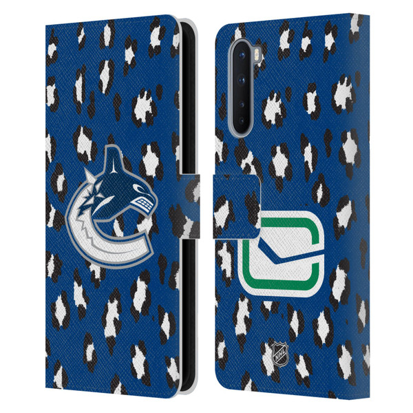 NHL Vancouver Canucks Leopard Patten Leather Book Wallet Case Cover For OnePlus Nord 5G