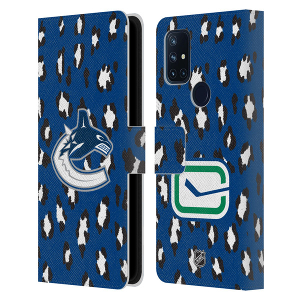 NHL Vancouver Canucks Leopard Patten Leather Book Wallet Case Cover For OnePlus Nord N10 5G