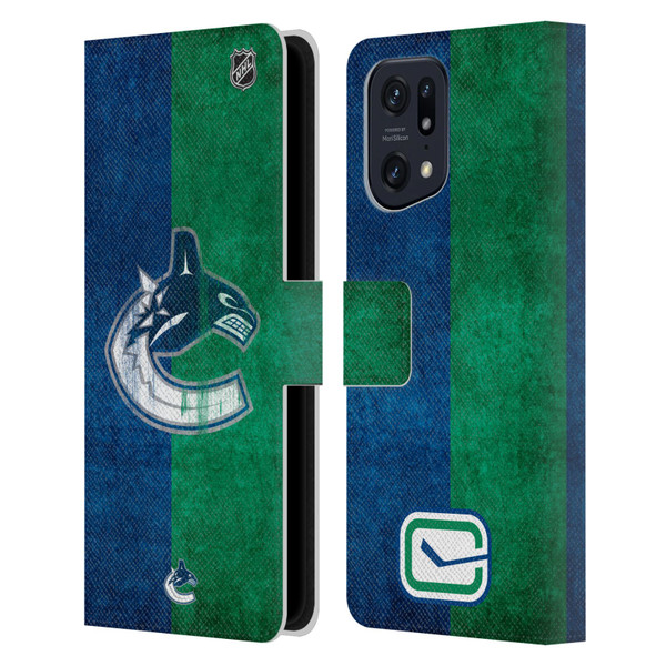 NHL Vancouver Canucks Half Distressed Leather Book Wallet Case Cover For OPPO Find X5
