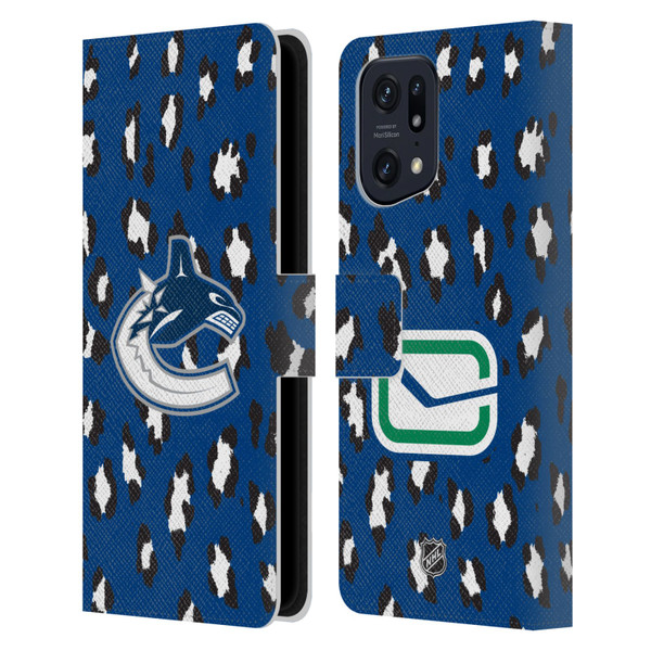 NHL Vancouver Canucks Leopard Patten Leather Book Wallet Case Cover For OPPO Find X5