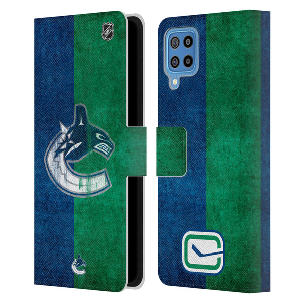 NHL Vancouver Canucks Half Distressed Leather Book Wallet Case Cover For Samsung Galaxy F22 (2021)