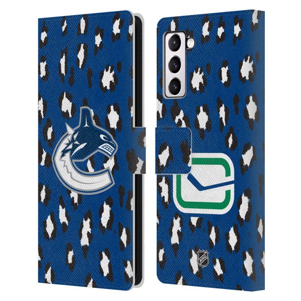 NHL Vancouver Canucks Leopard Patten Leather Book Wallet Case Cover For Samsung Galaxy S21+ 5G