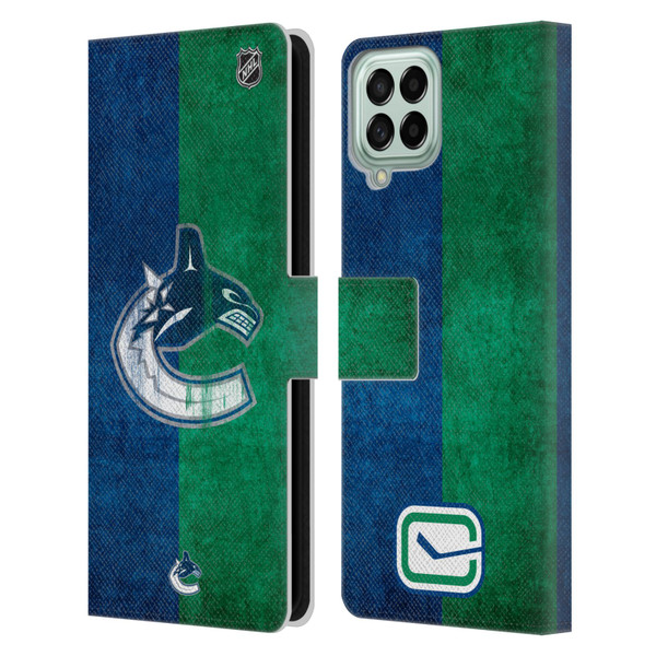 NHL Vancouver Canucks Half Distressed Leather Book Wallet Case Cover For Samsung Galaxy M33 (2022)