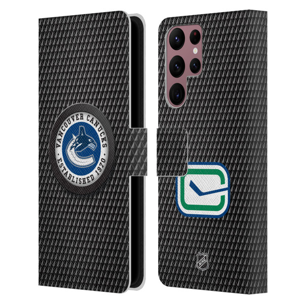 NHL Vancouver Canucks Puck Texture Leather Book Wallet Case Cover For Samsung Galaxy S22 Ultra 5G