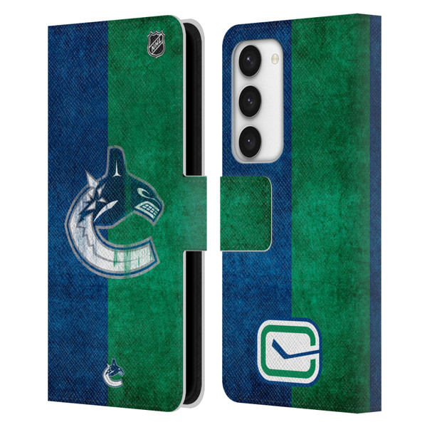 NHL Vancouver Canucks Half Distressed Leather Book Wallet Case Cover For Samsung Galaxy S23 5G