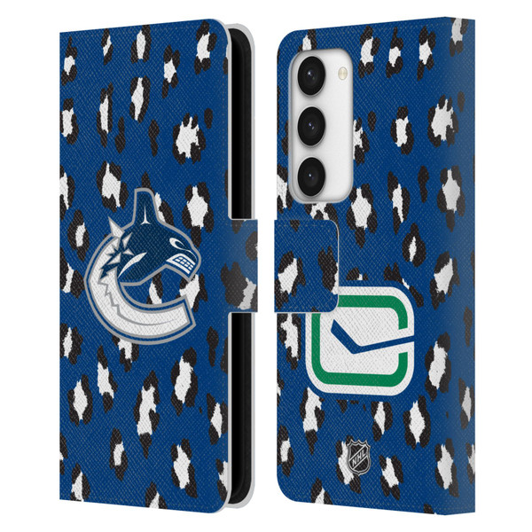 NHL Vancouver Canucks Leopard Patten Leather Book Wallet Case Cover For Samsung Galaxy S23 5G
