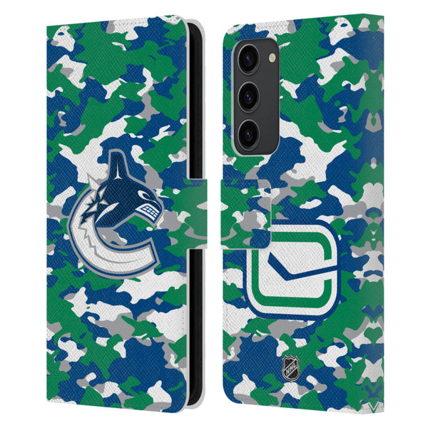 NHL Vancouver Canucks Camouflage Leather Book Wallet Case Cover For Samsung Galaxy S23+ 5G