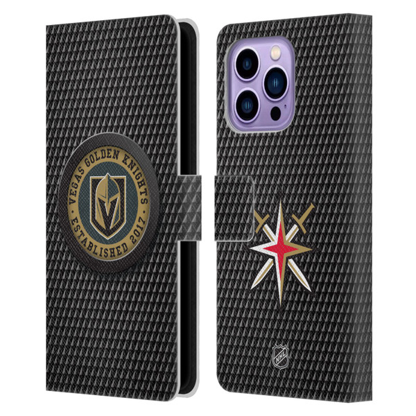 NHL Vegas Golden Knights Puck Texture Leather Book Wallet Case Cover For Apple iPhone 14 Pro Max