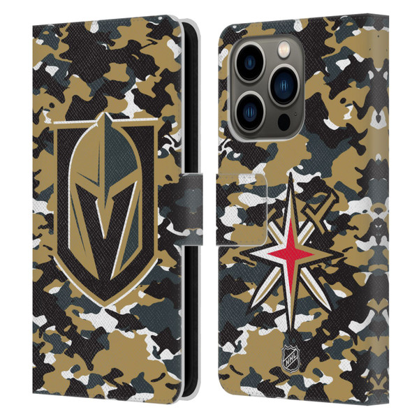 NHL Vegas Golden Knights Camouflage Leather Book Wallet Case Cover For Apple iPhone 14 Pro