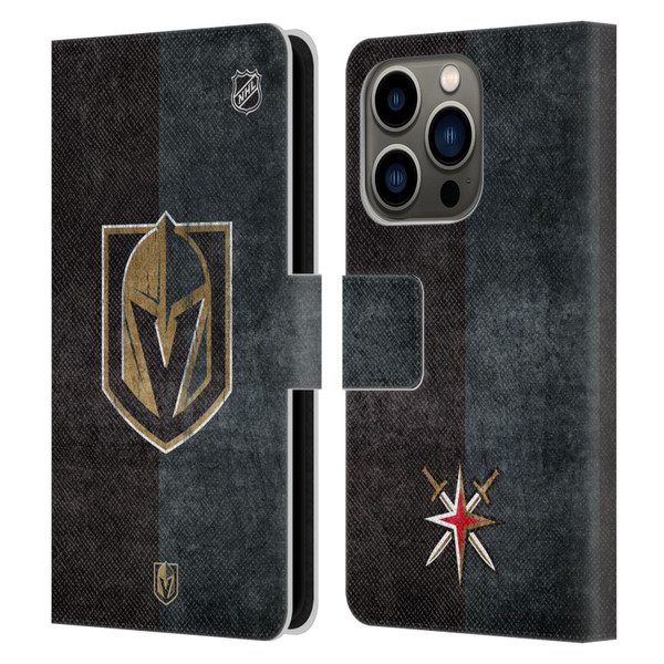NHL Vegas Golden Knights Half Distressed Leather Book Wallet Case Cover For Apple iPhone 14 Pro