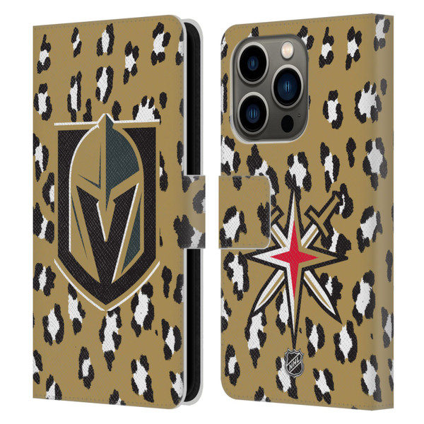 NHL Vegas Golden Knights Leopard Patten Leather Book Wallet Case Cover For Apple iPhone 14 Pro