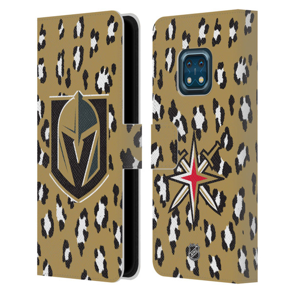 NHL Vegas Golden Knights Leopard Patten Leather Book Wallet Case Cover For Nokia XR20