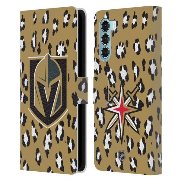 NHL Vegas Golden Knights Leopard Patten Leather Book Wallet Case Cover For Motorola Edge S30 / Moto G200 5G